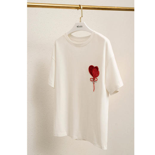 欧芮儿白色T恤女2021秋冬新款爱心团设计感小众圆领短袖洋气上衣 商品图4