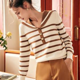 OLrain欧芮儿法式条纹毛衣女秋季2022年新款减龄洋气海军领针织衫