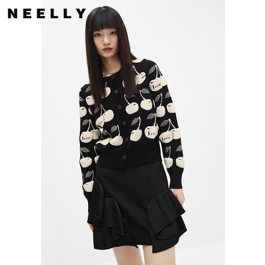 NEELLY纳俪商场同款2022冬季新款高腰半身裙女设计感黑色A字短裙N22103E01088 商品图2