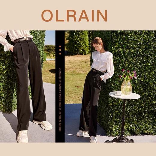 欧芮儿黑色休闲裤女春季2022新款高腰显瘦垂感直筒拖地阔腿裤 商品图3