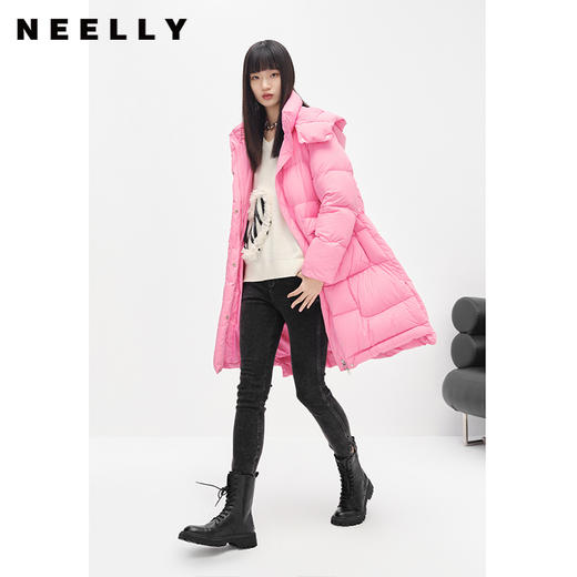 NEELLY纳俪商场同款冬季新款羽绒服女中长款连帽可脱卸廓形外套N22103L01084 商品图1