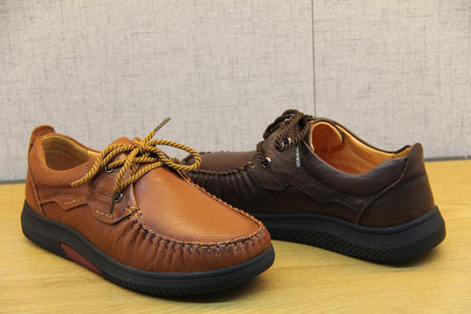 豪行秋季新款20308658豆豆鞋系带牛皮防滑软底真皮女鞋透气妈妈鞋 商品图5