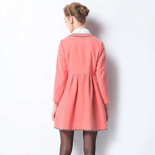 欧芮儿2015女士冬季新款时尚修身长袖圆领裙摆收腰中长款花边外套 商品图1