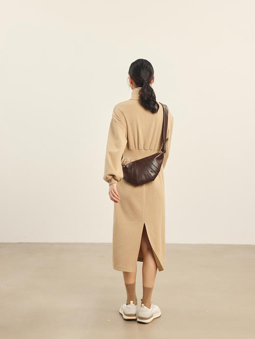 HeyDress钻石纹连衣裙女秋季复古polo领收腰显瘦休闲运动风裙子 商品图4