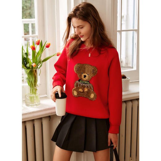 欧芮儿卫衣女秋冬2021年新款宽松显瘦小熊立体刺绣减龄圆领卫衣 商品图5