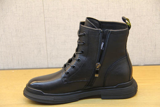 豪行秋款20368552百搭马丁靴女圆头真皮系带英伦黑色复古平底短靴 商品图2