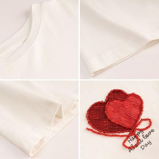 欧芮儿白色T恤女2021秋冬新款爱心团设计感小众圆领短袖洋气上衣 商品图7