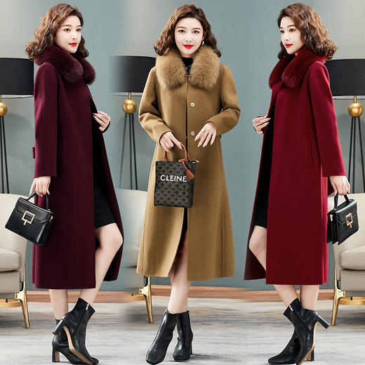 双面羊绒大衣，狐狸毛领中长款过膝羊毛呢子外套KQ-832A85 商品图0