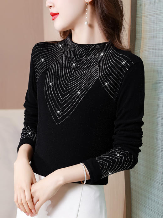 MZ11216 2022新款烫钻打底衫女士冬装妈妈半高领小衫时尚洋气加绒加厚上衣 商品图2