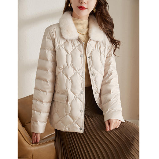 ZS-8293冬季新款大码羽绒服女气质水貂毛领小个子短款白鸭绒外套保暖 商品图1