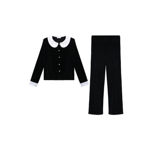 独特别致 BLEO 丝绒娃娃领珍珠纽扣家居服套装 商品图1