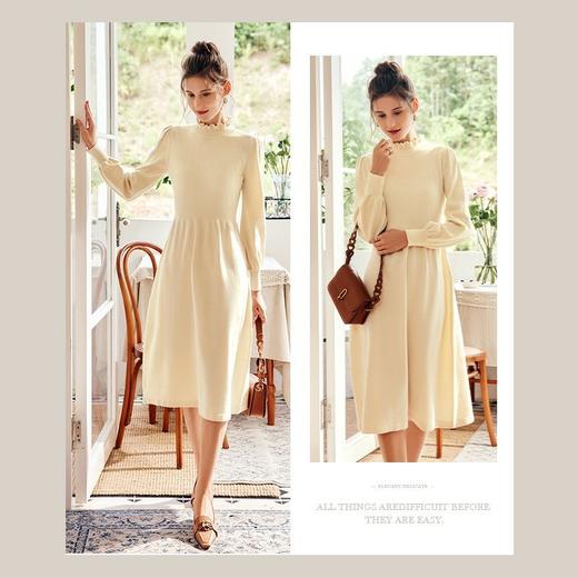 OLrain欧芮儿法式中长款针织连衣裙女春季2025新款收腰半高领伞裙 商品图0
