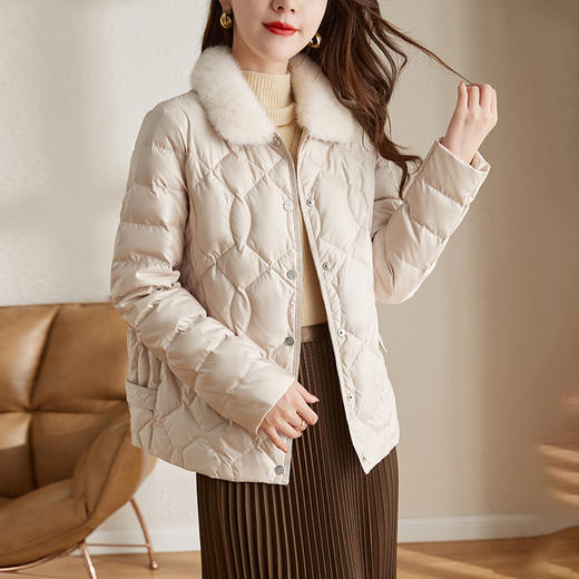 ZS-8293冬季新款大码羽绒服女气质水貂毛领小个子短款白鸭绒外套保暖 商品图0