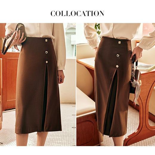 【年货节专享】【满300-30元】【满600-60元】OLrain欧芮儿法式咖色毛呢半身裙女秋季2022新款高腰开叉中长裙子 商品图1
