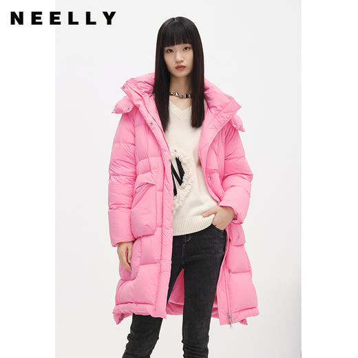NEELLY纳俪商场同款冬季新款羽绒服女中长款连帽可脱卸廓形外套N22103L01084 商品图0