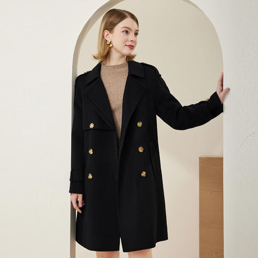 MH9H6斯尔丽瑟俪2022年冬上新商场同款休闲翻领双排扣风衣款双面呢大衣 商品图0