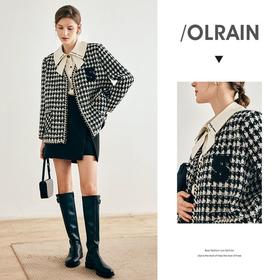 OLrain欧芮儿法式千鸟格短外套女深秋2022年新款小香风粗花呢上衣