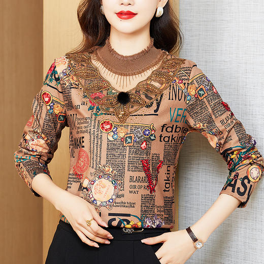 AHMyshy2133 加绒打底衫女装2022秋季新款半高领大码上衣长袖时尚修身洋气小衫 商品图3