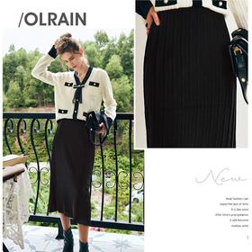 OLrain欧芮儿法式黑色针织半身裙女秋季2022新款高腰直筒中长款裙