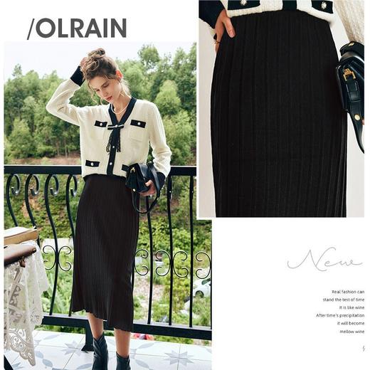 OLrain欧芮儿法式黑色针织半身裙女秋季2022新款高腰直筒中长款裙 商品图0