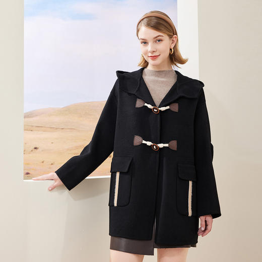 MH9R5斯尔丽瑟俪商场同款2022年冬上新休闲连帽牛角扣搭畔减龄宽松大衣 商品图2