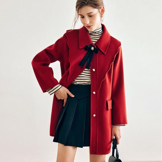 OLrain欧芮儿法式红色双面毛呢外套女春2025新款气质小个子大衣 商品图3