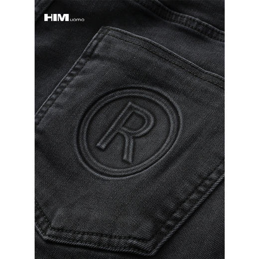 HIM漢崇 经典黑色洗水做旧修身弹力牛仔裤男【后袋压印】2025冬季 商品图2