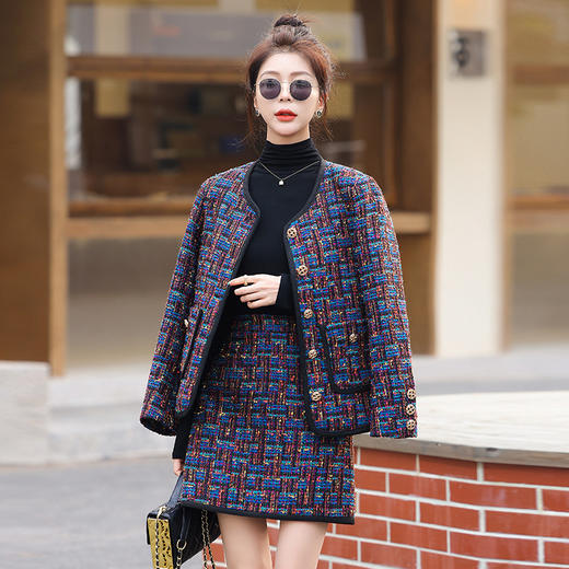 法式名媛小香风小洋装套装秋冬季洋气减龄短外套半身裙两件套HR-WH5919 商品图1