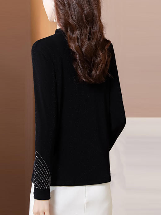 MZ11216 2022新款烫钻打底衫女士冬装妈妈半高领小衫时尚洋气加绒加厚上衣 商品图3