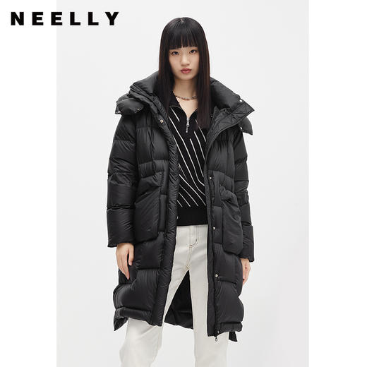NEELLY纳俪商场同款冬季新款羽绒服女中长款连帽可脱卸廓形外套N22103L01084 商品图2