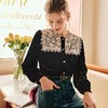 OLrain欧芮儿法式黑色雪纺蕾丝衫女秋季2022年新款海军领丝绒衬衣 商品缩略图1