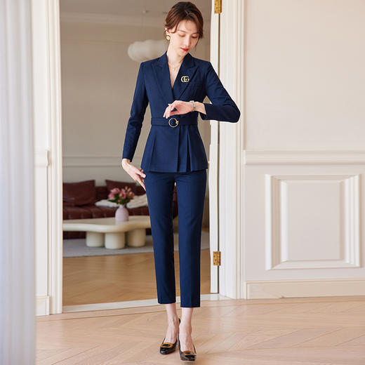 藏青色职业套装女英伦风名媛西装工作装炸街秋装高级感西服工作服 商品图1