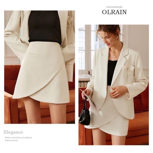 欧芮儿短款半身裙女春季2022新款高腰显瘦时尚设计感不规则a字裙 商品图6