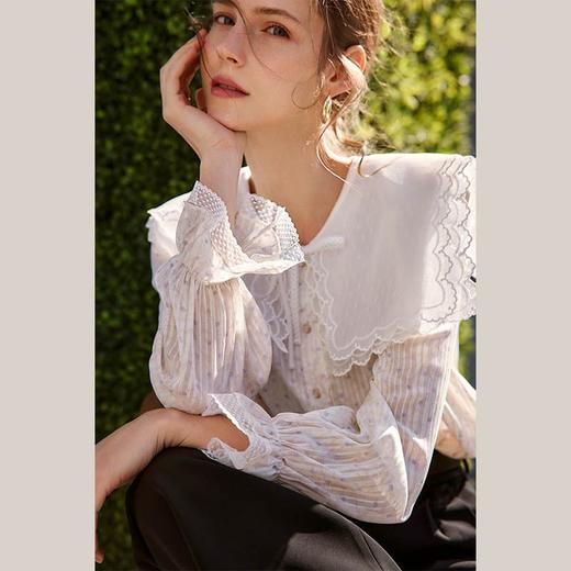 欧芮儿雪纺衬衫女春季2022年新款宽松显瘦法式蕾丝拼接设计感上衣 商品图3