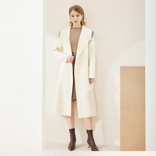 MH9M2斯尔丽瑟俪2022年冬上新商场同款精致撞色边海军领束腰带大衣外套 商品图2