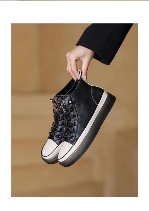 西村名物2021秋冬新款高帮小白鞋平底单鞋百搭休闲鞋女板鞋X21DS45221 商品图4