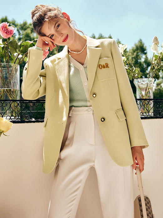 OLrain欧芮儿法式黄色西装外套女秋季2022年新款气质宽松刺绣上衣 商品图1