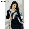 NEELLY纳俪商场同款黑白条纹针织拼接连衣裙女中长款两件套A字裙N22094Y06665 商品缩略图2