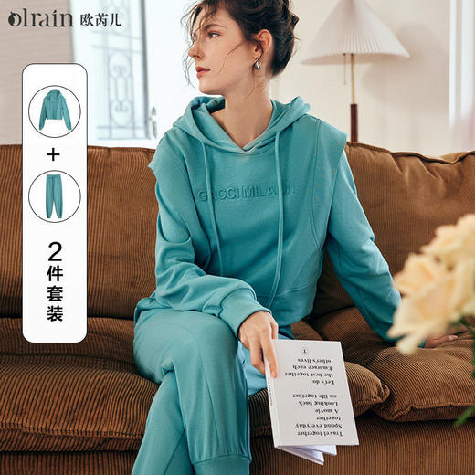 OLrain欧芮儿法式薄荷绿时尚套装女秋季2022新款卫衣运动服两件套 商品图4