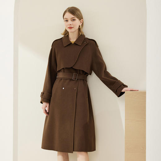 MH9J9斯尔丽瑟俪2022年冬上新商场同款立体剪裁双片式风衣款阔版大衣 商品图0