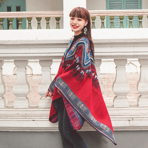 RXFS831 度假旅游拍照民族风复古图腾印花保暖披肩围巾大围脖 商品图2
