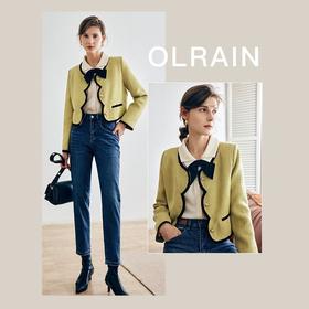 OLrain欧芮儿法式绿色小香风短外套女春秋2022新款韩式高级感上衣