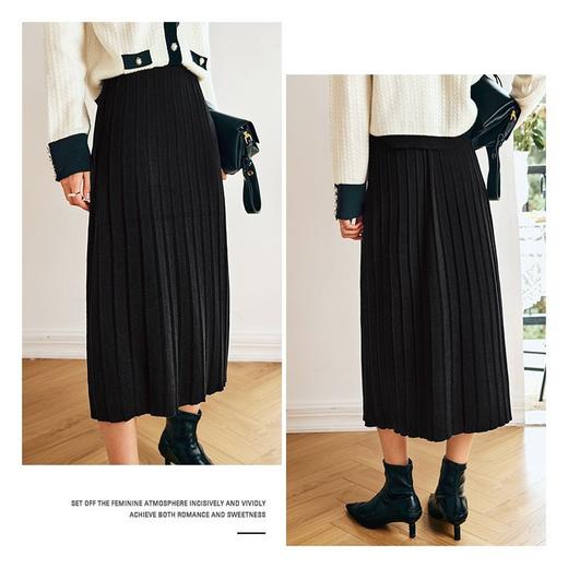 OLrain欧芮儿法式黑色针织半身裙女秋季2022新款高腰直筒中长款裙 商品图1