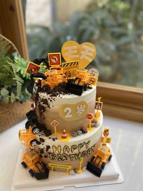 双层男孩挖挖机奶油蛋糕 下单前请仔细阅读商品详情