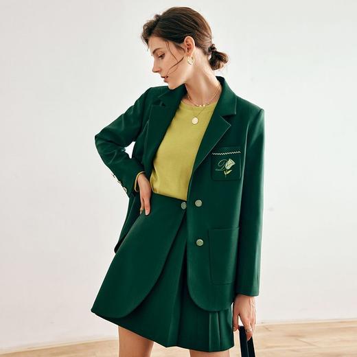 OLrain欧芮儿法式绿色西装外套女深秋2022新款宽松复古高级感上衣 商品图3