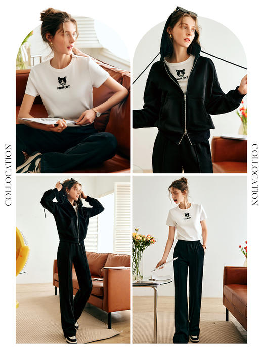 OLrain法式黑色休闲裤女秋季2022年新款宽松直筒阔腿拖地运动卫裤 商品图3