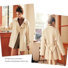 OLrain欧芮儿法式中长款双面毛呢外套女春2025新款两穿加厚大衣