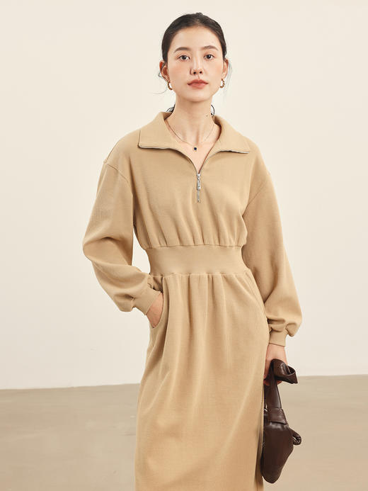 HeyDress钻石纹连衣裙女秋季复古polo领收腰显瘦休闲运动风裙子 商品图0