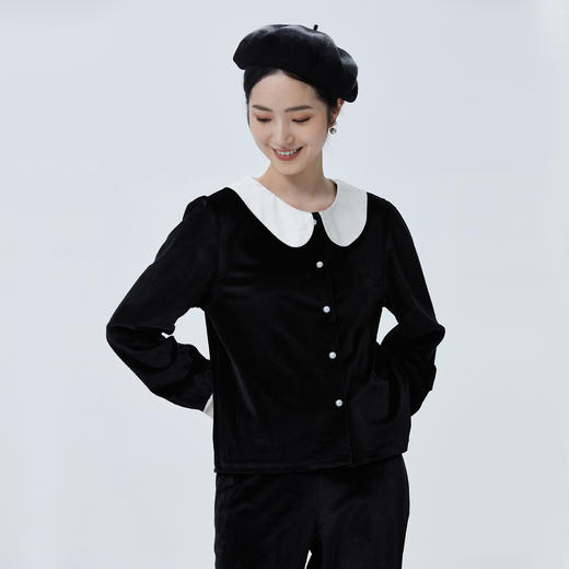 独特别致 BLEO 丝绒娃娃领珍珠纽扣家居服套装 商品图2