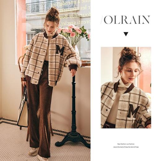 OLrain欧芮儿法式格子毛呢外套女秋冬2025年新款宽松加厚毛绒皮草 商品图0